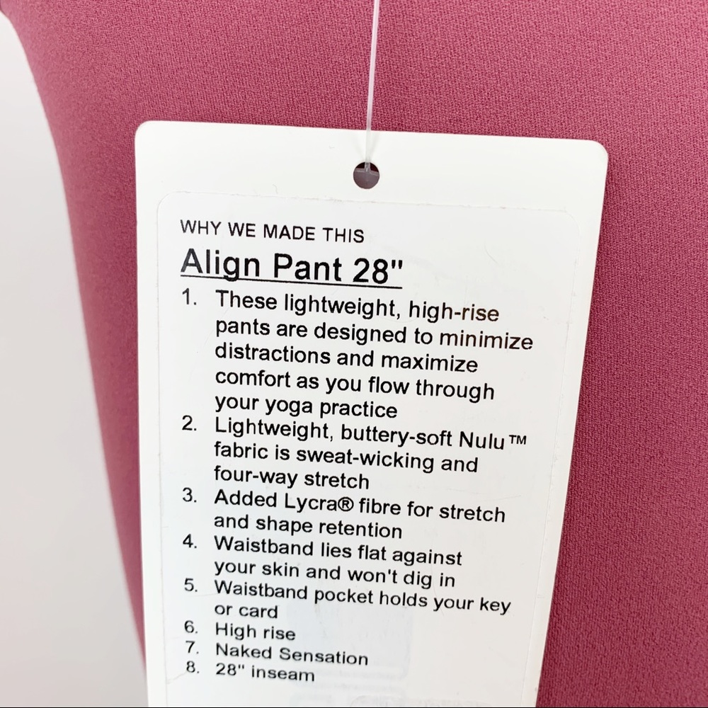 NWT LULULEMON ALIGN PANT 28”. Misty Mauve. - Picture 5 of 7
